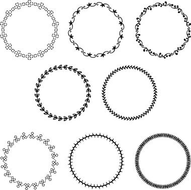 el çizilmiş siyah işlemeli dikişli vektör çember çerçeveleri