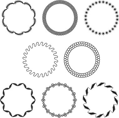 el çizimi nakış siyah vektör çember çerçeveleri