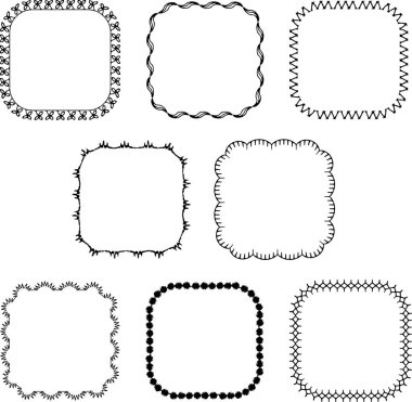 Elle çizilmiş nakış işlemeli siyah vektör kare çerçeveler