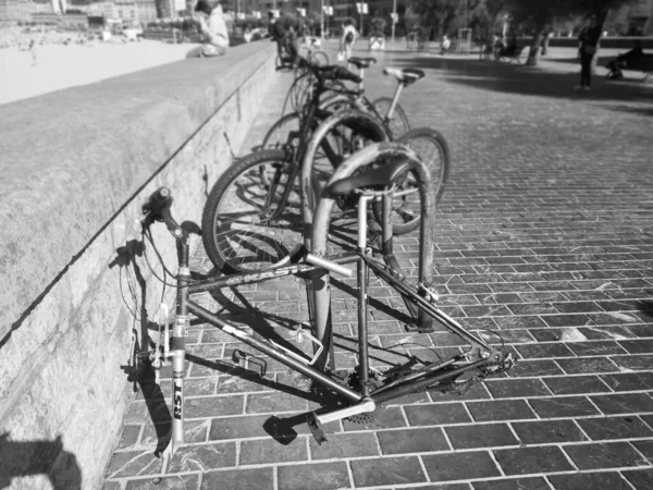 Vandalismo San Sebastian Uma Bicicleta Que Foi Vandalizada Roubada Partes — Fotografia de Stock
