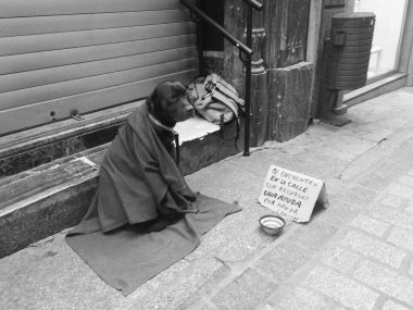 Kriz hepimize ulaşıyor, sokakta yalvaran bir köpeğin metaforik fotoğrafı.