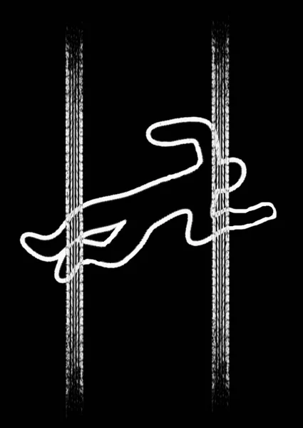 silhouette of a person hit by a car, leaving tire tracks, illustration on black background