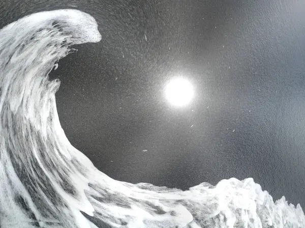 Ілюстрація Представляє Собою Хвилю Піни Ламається Над Сонцем Відображену Темному — стокове фото