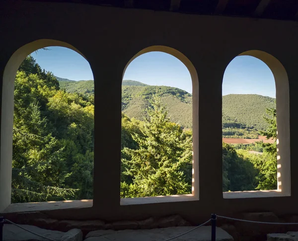 Uitzicht Bogen Van Het Klooster Van Suso Waar Castiliaanse Taal — Stockfoto