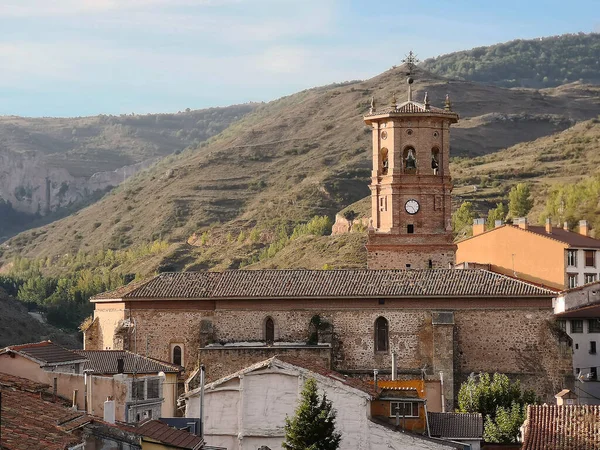 Vista Para Igreja Aldeia Viguera Rioja Espanha — Fotografia de Stock