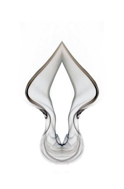 Beyaz arkaplanda dumandan elde edilen şekillerin simetrik soyut fotoğrafçılığı.