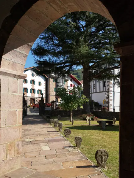 stock image Navarrese cemetery of Etxalar, with discoid stelae of Celtic origin, traditionally used in the Basque Country and Navarra since before the Middle Ages