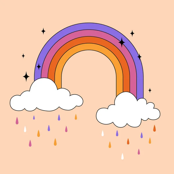 Boho Διανυσματική Απεικόνιση Hippie Ουράνιο Τόξο Και Σύννεφα Πολύχρωμη Τέχνη — Διανυσματικό Αρχείο