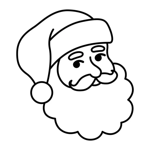 サンタクロースの顔 休日のデザイン あけましておめでとうございます 手描きベクトルイラスト 白い背景に孤立した黒い物体 — ストックベクタ