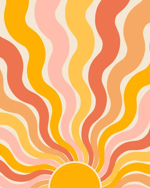 Abstraktes Grooviges Plakat Bunte Hintergrund Mit Sonne Wanddekor Vektorillustration Angesagten — Stockvektor