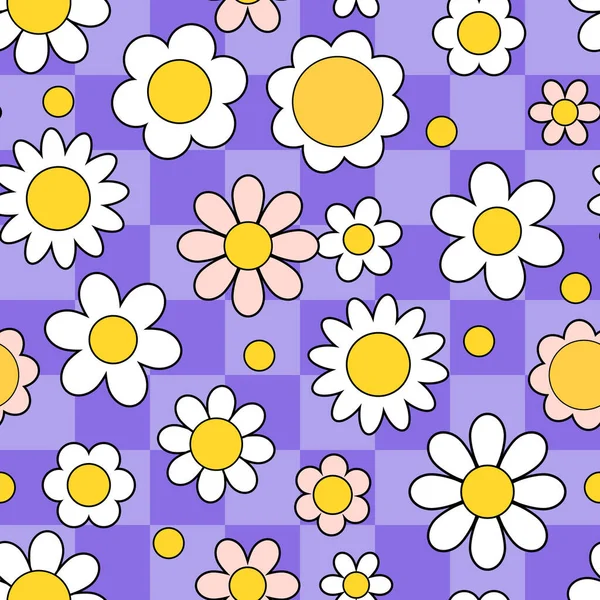 Seamless Pattern Daisy Abstract Groovy Background Wall Decor Vector Illustration — Stock Vector