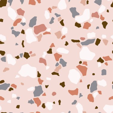 Terrazzo seamless pattern. Marble texture with stone fragments. Chaotic abstract shapes. Trendy texture for textile, print, packaging.