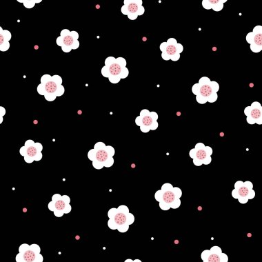 Beyaz çiçekli hoş, pürüzsüz bir desen. Vektör çizimi. Baskı için doku, tekstil, kumaş, ambalaj. Yaz arkaplanı.