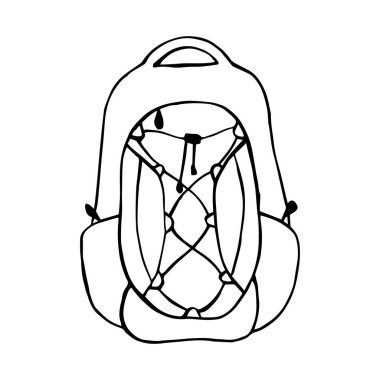 Sırt çantası. El çizimi vektör çizimi. Beyaz arkaplandaki izole nesne.