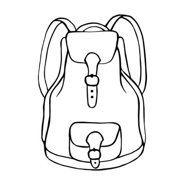 Sırt çantası. El çizimi vektör çizimi. Beyaz arkaplandaki izole nesne.
