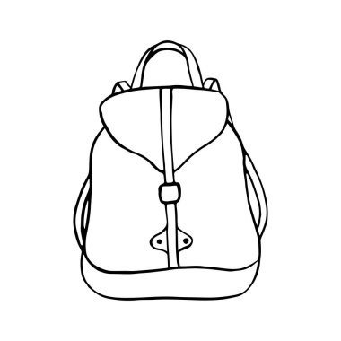 Sırt çantası. El çizimi vektör çizimi. Beyaz arkaplandaki izole nesne.