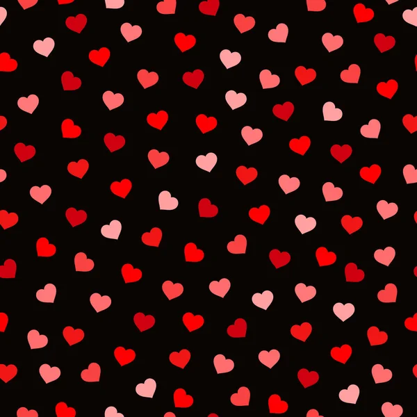 stock vector Seamless pattern with red hearts on black background. Vector illustration. Texture for print, textile, fabric, packaging.