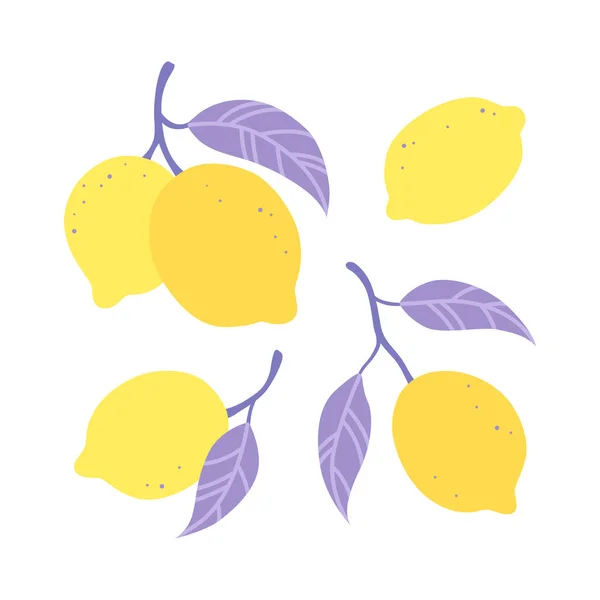 Векторний Набір Лимонів Рука Намальована Ілюстрація Літня Колекція Векторний Дизайн — стоковий вектор