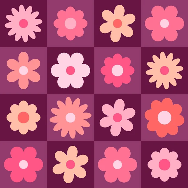 Απρόσκοπτη Μοτίβο Λουλούδι Εικονογράφηση Διανύσματος Ρετρό Καρό Ροζ Φόντο — Διανυσματικό Αρχείο