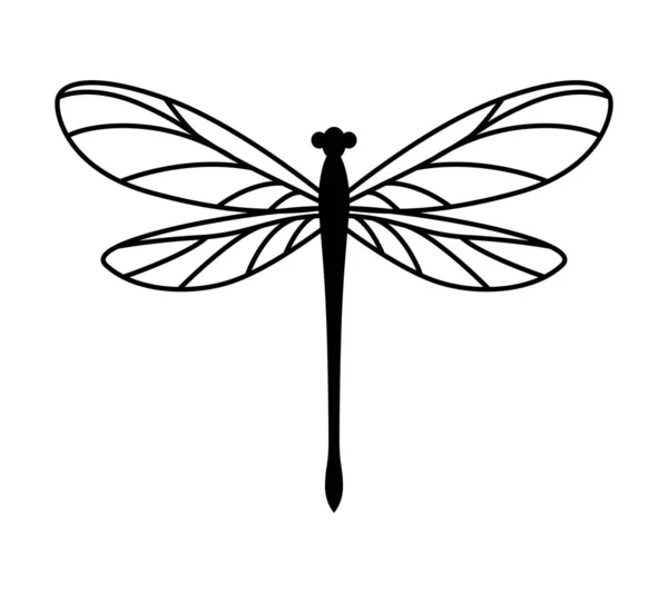 Vector Dragonfly Isolated Object White Background Silhouette Flat Illustration Line — Stock Vector