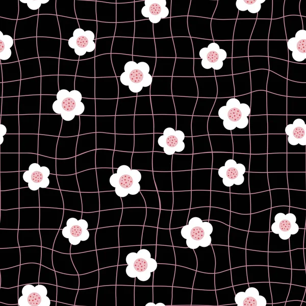 黒の背景に花とかわいいシームレスなパターン 包装用のテクスチャ ベクトル図 ストックイラスト