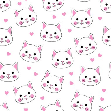 Şirin kedilerle kusursuz bir desen. Vektör arkaplanı. Yazdırma, tekstil, ambalaj için doku.