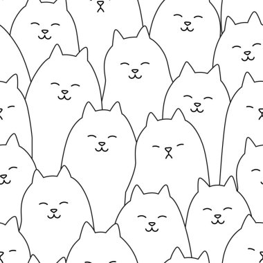 Şirin kedilerle kusursuz bir desen. El çizimi vektör arka plan. Baskı, tekstil, kumaş dokusu.