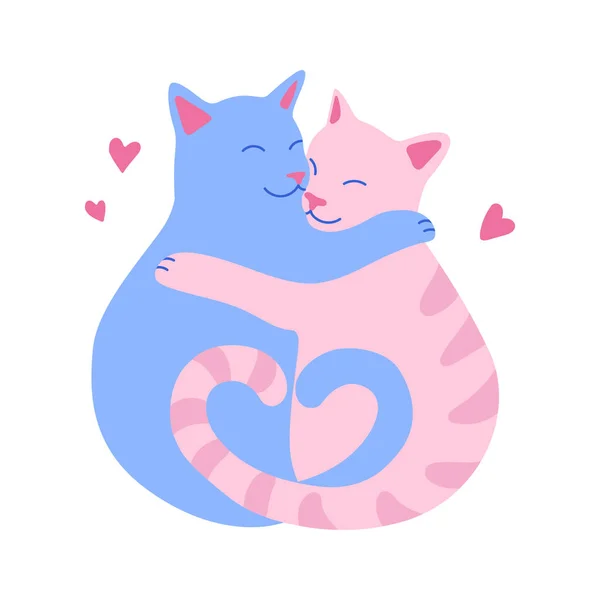 Cute Cats Love Hugging Sleeping Vector Illustration Isolated White Background — Stock Vector