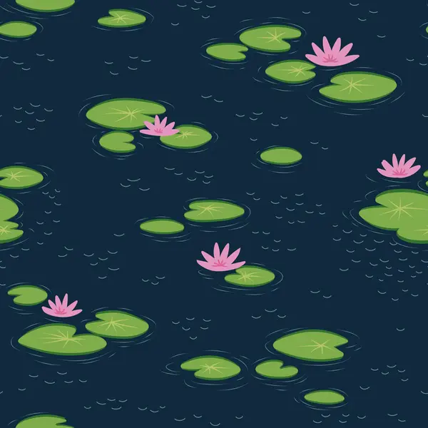 Nahtloses Muster Mit Rosa Lotusblüten Und Blättern Vektorhintergrund Floraler Druck — Stockvektor