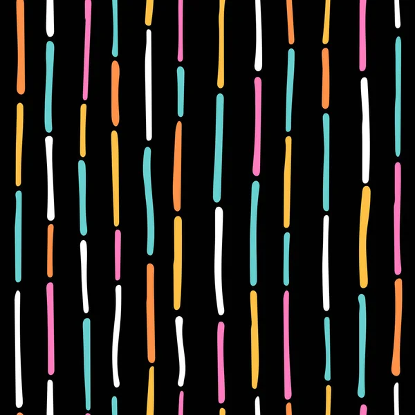 Abstraktes Nahtloses Muster Mit Bunten Linien Auf Schwarzem Hintergrund Handgezeichnete — Stockvektor