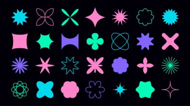 Bir dizi geometrik şekil. Soyut geometrik elementler. İsviçre usulü. Vektör illüstrasyonu. 