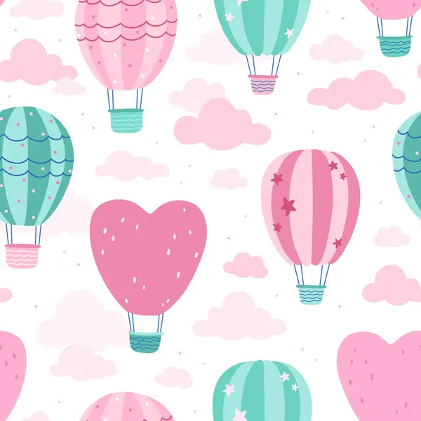 Bezproblémový Vzor Horkovzdušnými Balónky Letícími Obloze Pozadí Vektoru Textura Pro Stock Ilustrace