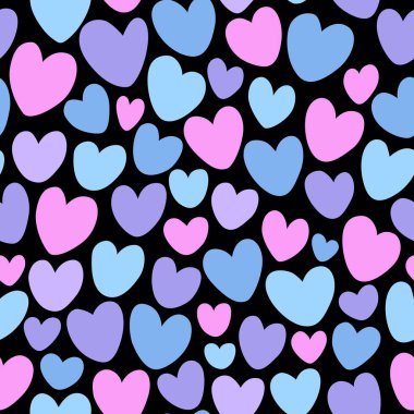 Koyu arkaplanda kalpleri olan pürüzsüz bir model. El çizimi vektör dokusu. Sevgililer Günü.