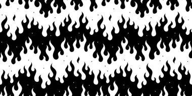 Y2k pürüzsüz desen. El çizimi vektör arka plan. Ateş illüstrasyonu. Alev silueti. Siyah ve beyaz.