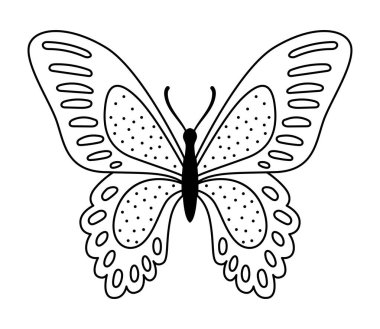Vektör kelebek. Beyaz arka planda tek bir nesne var. Siluet düz çizim. Satır sanatı.
