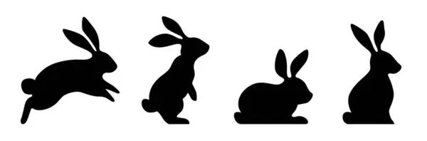 Tavşan Vektörü Ayarlandı Çizgi Film Tarzında Düz Vektör Tavşanlar Mutlu — Stok Vektör