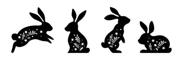 Tavşan Vektörü Ayarlandı Çizgi Film Tarzında Düz Vektör Tavşanlar Mutlu — Stok Vektör