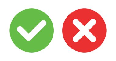 İşaretle ve çapraz. İzole vektör sembolü. İşaretli sağ işaret işareti işareti. Test sorusu.
