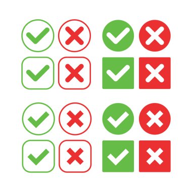 İşaretle ve çapraz işaretle. İzole vektör sembolleri. İşaretli sağ işaret işareti işareti. Test sorusu. 