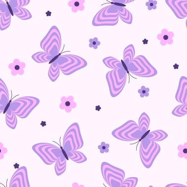 Kelebekli kusursuz desen. Y2k retro tarzı. Vektör arkaplanı.