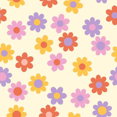 Çiçeklerle birlikte pürüzsüz bir desen. Vektör arkaplanı. Moda dokusu 60 'lar, 70' ler. 