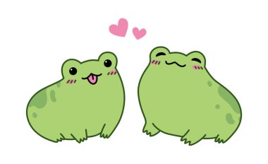 Tatlı çizgi film kurbağaları. Beyaz arka planda düz çizim. Sevgililer Günü.