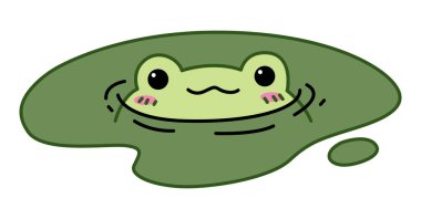 Tatlı çizgi film kurbağası. Beyaz arkaplanda düz resimleme.