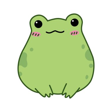 Tatlı çizgi film kurbağası. Beyaz arkaplanda düz vektör illüstrasyonu.