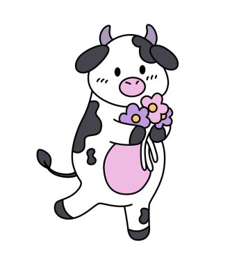 Şirin vektör inek. Düz çizim. Beyaz arkaplanda izole.