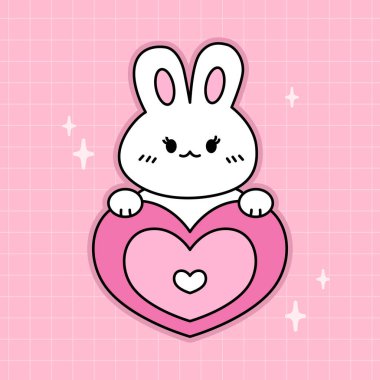 Yürekli şirin bir tavşan. El çizimi vektör çizimi. Aşkın sembolü. Sevgililer Günü.