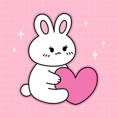 Yürekli şirin bir tavşan. El çizimi vektör çizimi. Aşkın sembolü. Sevgililer Günü.