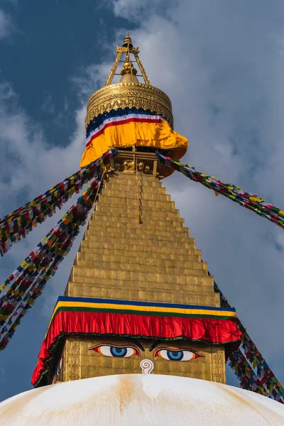 Stupa with Buddha\'s eyes in Kathmandu\'s prayer and worship centers