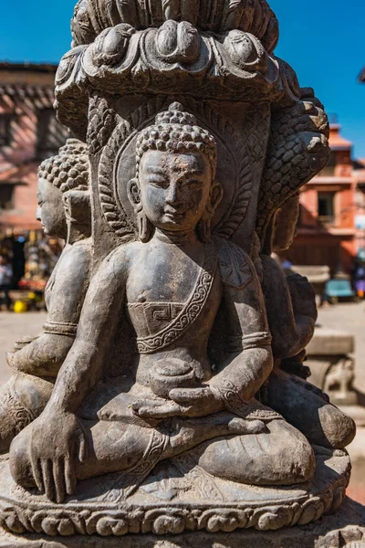 Zittend Boeddhabeeld Voor Contemplatie Gebed Straten Van Kathmandu — Stockfoto