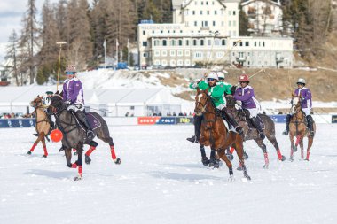 St. Moritz, Switzerland - January 25, 2025 - St. Moritz. 40th Snow Polo World Cup on the frozen lake. clipart